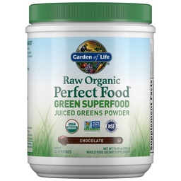 Garden of Life Raw Organic Perfect Food Green Superfood Juiced Greens Powder - Chocolate, 30 portioner - Non-GMO, Gluten Free, Vegan Whole Food Dietary Supplement, Plus Probiotics & Enzymes