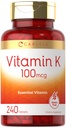 Carlyle Vitamin K 100 mcg | 240 tabletter | Vegetarian, icke-GMO, Gluten Free | Vitamin K Supplement