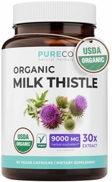 USDA Organic Milk Thistle Capsules - 80% Silymarin Supplement for Liver Support - Super Concentrated 300mg 30:1 Milk Thistle Extract Equivalent till 9,000mg - Milk Thistle Liver Detox 60 Day Supply