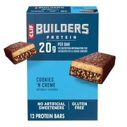 CLIF BUILDERS Protein Bars - Cookies "n Cream Flavor - 20g Plant Based Protein - Gluten Free - Non-GMO - Low Glycemic - No Artificial Sweeteners - 2.4 oz. (12 Pack)