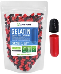 XPRS Nutra Size 1 Empty Capsules - 500 Count Colored Empty Gelatin Capsules - Pill DIY Supplement Capsule Filling - Fillable Color Gel Caps Pills för Do-It-Yourself Supplements (Black/Red)