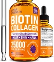 Liquid Collagen and Biotin Drops for Hair Growth 25,000 mcg - Made in USA Collagen & Biotin Vitamins for Hair Skin and Nails - Hydrolyzed Collagen and Biotin Supplement for Women and Men
