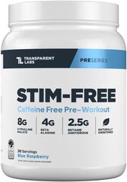 Transparent Labs Stim-Free Pre-Workout - Koffein & Stim Free Pre Workout Powder för män och kvinnor med Beta Alanine Powder, Citrulline Malate, och elitp - 30 portioner, blå hallon