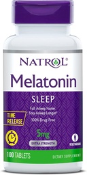 Natrol Time-Release Melatonin 5 mg, Kosttillskott för Restful Sleep *, 100 tabletter (Pack of 2), 200 Day Supply