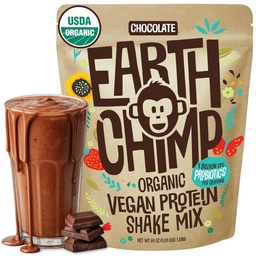 EarthChimp Organic Vegan Protein Powder - med Probiotics - Non GMO, Dairy Free, Non Whey, Plant Based Protein Powder för kvinnor och män, Gluten Free - 52 portioner, 64 Oz (Chocolate)