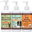 Natural Dog Company Wellness Bundle Food Oil Toppers Inklusive (1) Wild Alaskan Salmon Oil, (1) Liquid Glukosamin, (1) Calming Oil