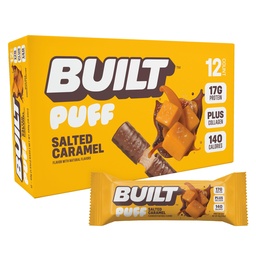 Byggd Bar, Puff Protein Bars, Salted Caramel Puff, 17g Protein Snacks, On-The-Go Bars, Endast 140 kalorier, 6g socker, Collagen, Gluten Free, 12 Count
