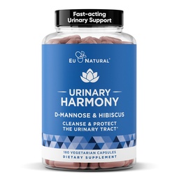 Eu Natural Urinary Harmony D-Mannose Supplement - Urinary Tract Health for Women - Fast-Acting Urinary Cleanse & Flush with Clinical-Strength D-Mannose & Hibiscus - 180 Capsules