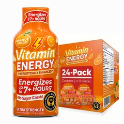 Vitamin Energy Immune+ Extra Strength Energy Shot Orange Burst 24 Pack, 260mg Natural Caffeine, B-Vitaminer, Citicoline, Green Tea, Immunity & Focus Support, Zero Sugar, Gluten-Free 1,93 fl oz