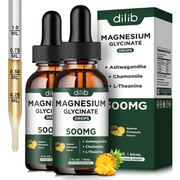 (2 Pack) Magnesium Glycinate Supplement, Magnesium Liquid Drops med Magnesium Glycinate 500mg Ashwagandha, L - Theanine, Chamomile - Stöder Optimal Calm Sleep Vegan