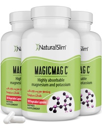 MagicMag C av NaturalSlim, Magnesium Citrate med kalium för muskelavslappning, sömnkvalitet, nervfunktion och elektrolytstöd, daglig magnesiumtillskott för män och kvinnor, 100 kapslar 3pk