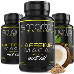 (3 Pack) Smartare energipiller, 200 mg koffein och kokos MCT Olja med Maca Root, 150 flytande Softgels