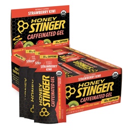 Honung Stinger Strawberry Kiwi Energy Gel, koffeinerad och glutenfri med organisk honung, för träning, körning och prestanda, sportnäring för hem & gym, Pre och Mid Workout, 24 Pack