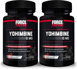 Force Factor Yohimbine Supplement för män, Yohimbe Bark Extract med Superior Absorption för att förbättra prestanda, 6mg Yohimbine Bark Pills med viktiga naturliga ingredienser, 30 greve (Pack of 2)