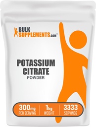 BulkSupplements.com Potassium Citrate Powder - för Hydration Support, Mineral Supplement, Kalium 99mg - Gluten Fri, 300mg per Servering, 1kg (2,2 lbs) (Pack av 1)