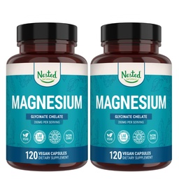 Nested Naturals Magnesium Glycinate Chelate - 200mg Chelated Magnesium Supplement for Muscle Cramps, Relaxation, & Sleep Support - 100% Albion TRACCS Buffered Magnesium Glycinate - 240 Vegan Capsules