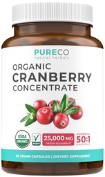 Organiska tranbär piller - 50:1 Koncentrat jämställer 25 000 mg färska tranbär (Vegan) för urinvägs hälsa och njure rensning - tranbär piller för kvinnor - UTI Support Supplement - 60 kapslar