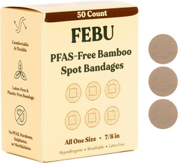 FEBU Eco-Friendly Bamboo Fabric Bandages | PFAS Free Bandages for Scrapes & Cuts | Flexible Fabric Bandage | Fullt komposterbart, Latex Free Bandage | 50 greve Spot