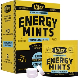 Viter Energy Caffeine Mints 80 mg extra styrka - 90 stycken koffeinerade med B-vitaminer. Sugar Free Vegan Breath Mint. Energiera Nootropic Focus Booster för snabb varning (Wintergreen smak, 30 Pack)