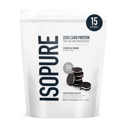 Isopure Zero Carb 100% Pure Whey Isolate Protein Powder, Lactose Free, Gluten Free, Med Vitaminer, Cookies & Cream, 25g Protein Per Servering, 1 Lb, 15 Servings (Packaging May Vary)