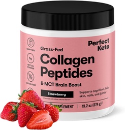 Perfekt Keto Collagen Peptides Protein Powder med MCT Oil, Hydrolyzed Collagen, Typ I & III Supplement, Gluten Free Grass Fed, Low Carb, Keto Coffee Creamer, Collagen för kvinnor och män, jordgubbar