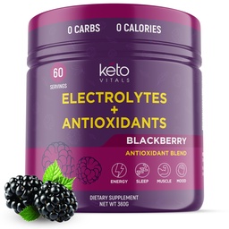Keto Vitals Antioxidant Electrolytes Powder - Blend Keto Electrolytes med kalium, magnesium, natrium och kalcium - No Sugar Electrolyte Drink Mix & Hydration Powder, 60 portioner, BlackBerry