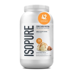 Isopure Zero Carb 100% Pure Whey Isolate Protein Powder, Lactose Free, Gluten Free, Med Vitaminer, Vanilla Salted Caramel, 25g Protein Per Servering, 3 Lbs, 42 portioner (Packaging May Vary)