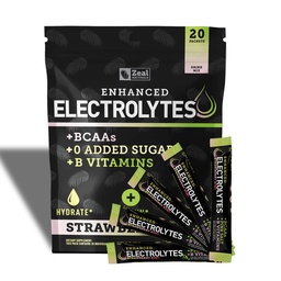 Förbättrade Electrolyte Powder Stick Packs (Strawberry Kiwi | 20 Packets) w / 0 Sugar +BCAAs +B-Vitamins Electrolyte Supplement w Potassium Zinc & Magnesium för Hydration - Keto Electrolytes