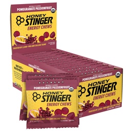 Honung Stinger Organic Pomegranate Passionfruit Energy Chew, Gluten Free & Caffeine Free, för träning, körning och prestanda, sportnäring för hem & gym, Pre och Mid Workout, 12 Pack