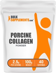 BulkSupplements.com Porcine Collagen Powder - Hydrolyzed Collagen Supplement, för hår, hud och naglar - Unflavored & Gluten Free, 2.5g per Servering, 100g (3,5 oz) (Pack av 1)