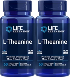 Life Extension L-Theanine, 60 vegetariska kapslar (Pack of 2) - Aminosyra härrör från te - Glutenfri, icke-GMO