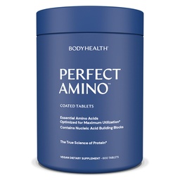 BodyHealth PerfectAmino (600 ct) Lätt att svälja tabletter, Essential Amino Acids Supplement med BCAAs, Vegan Protein för Pre/Post Workout & Muscle Recovery med Lysine, Tryptophan, Leucine, Methionine