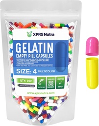 XPRS Nutra Size 4 Empty Capsules - 100 Count Small Empty Gelatin Capsules - Pills DIY Capsule Filling - Fillable Pure Bovine Pill Gel Caps för Do-It-Yourself Supplements (Multi Color)