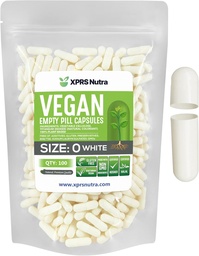 XPRS Nutra Size 0 Empty Capsules - 100 Count Empty Vegan Capsules - Vegetariska piller - DIY Vegetable Capsule Fyllning - Veggie Pill Caps för Do-It-Yourself Supplements (White)