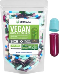 XPRS Nutra Size 0 Tomma kapslar - 500 greve tomma Vegankapslar - Vegetariska piller - DIY Vegetabilisk kapselfyllning - Veggie Pill Caps for Do-It-Yourself Supplements (Multi Color)