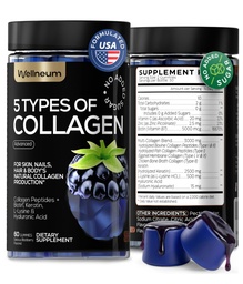 Collagen Peptide Gummies för kvinnor och män - Collagen Gummy Supplement for Healthy Hair, Skin, Nails and Bones - Hyaluronic Acid, Biotin, Keratin, Saw Palmetto - Sugar Free, No GMO och Gluten, 60 Pcs