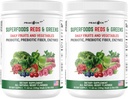Superfood Reds & Greens Powder - 11.64 oz (Pack of 2), Prebiotics & Probiotics for Digestive Health, Super Greens Powder with Ashwagandha, Antioxidants, Vegan, Non-GMO