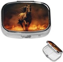 Pill Box Flame Horse Square Pill Case för Purse & Pocket 2 Compartment Medicine Pill Organizer Portable Travel Pillbox Medicine Vitamin Cod Liver Oil Storage Box