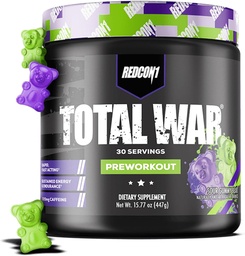 REDCON1 Total War Pre Workout, Sour Gummy Bear - Innehåller 320mg koffein från grönt te, Juniper & Beta Alanine - Före träna med aminosyror för att öka pumpen, energi + uthållighet (30 portioner)
