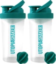 Utopia Home Protein Shaker Bottle - (Pack of 2) 28-Ounce Shaker flaskor för proteinblandningar - Fitness Sports Classic Protein Mixer Shaker Bottle (Clear / Teal)