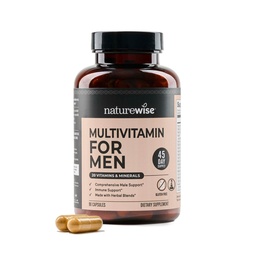 NatureWise Multivitamin för Män - Dagligt manligt stöd - Mineraler och örter för energi, prestanda, immunitet - med vitamin A, C, D, B-Complex - Soy & Gluten-Free, Non-GMO - 90 kapslar [45-dagars leverans]