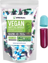 XPRS Nutra Size 0 Tomma kapslar - 1000 greve tomma veganska kapslar - Vegetariska piller - DIY Vegetabilisk kapselfyllning - Veggie Pill Caps för Do-It-Yourself Supplements (Multi Color)
