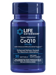 Life Extension Super Ubiquinol CoQ10 med förbättrad Mitochondrial Support - 200 mg, Shilajit - främjar hjärthälsa, cellenergi, oxidativ stress - Glutenfri, icke-GMO - 30 Softgels