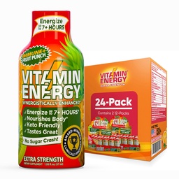 Vitamin Energy Immune+ Extra Strength Energy Shot Fruit Punch 24 Pack, 260mg Natural Caffeine, B-Vitaminer, Citicoline, Green Tea, Immunity & Focus Support, Zero Sugar, Gluten-Free 1,93 fl oz