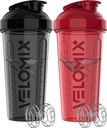 VELOMIX -2 Pack-28 oz Protein Shaker Bottles för proteinblandningar - 2x Wire Whisk | Läcka Proof Shaker Cups för Protein Shakes | Protein Shaker Bottle Pack | Shakers för Protein Shakes - Black & Red