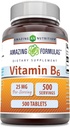 Fantastiska formler Vitamin B6 (Pyridoxin) 25 Mg Supplement | Tabletter | Icke-GMO | Gluten-Free | Made in USA (1 Pack | 500 Count)