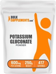 BulkSupplements.com Potassium Gluconate Powder - för Hydration Support, Mineral Supplement, Potassium 99mg - Gluten Free, 600mg per portion, 250g (8,8 oz) (Pack av 1)