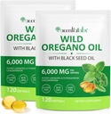Olja av Oregano Softgels 6000mg 2 Pack, 2 i 1 Formulerad med Black Seed Oil 120 greve, Oregano Oil Capsules Organic, Gluten Free Oil of Oregano Softgels, icke-GMO & Immune Support