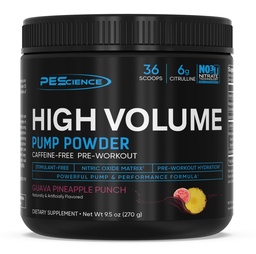 PEScience High Volume Stim-Free Pre Workout Pump Powder, Nitric Oxide Booster med L Citrulline & L Arginine Nitrate, Non-Stim Preworkout för män och kvinnor, 36 skopor, Guava Pineapple Punch