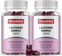 L Glutamine 1000mg Gummies - Muscle Relief & Immune Support, Amino Acid Supplement med Magnesium Glycinate, Vegan & Non-GMO, Gluten Free (120 Count)